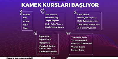 @kahramanmaraş büyükşehir belediyesi 
@kamek kursları 
@kayıtları başladı 
@yeni dönem 
@yeni sezon 
@büyük ilgi