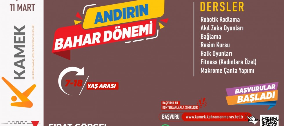 ANDIRIN’DA KAMEK KURSLARINA BAŞVURULAR BAŞLADI 7 BRANŞTA ÜCRETSİZ EĞİTİM