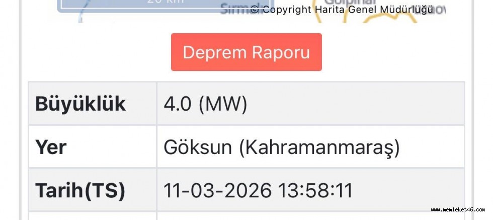 GÖKSUN’DA 4.0 BÜYÜKLÜĞÜNDE DEPREM
