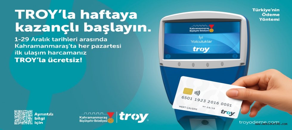 ARALIK’TA TROY KART İLE PAZARTESİ GÜNLERİ İLK YOLCULUK ÜCRETSİZ