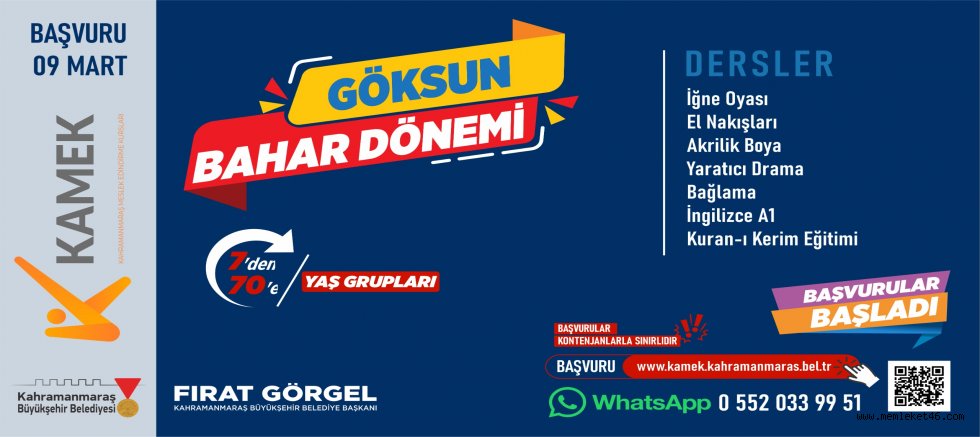 GÖKSUN’DA KAMEK KURSLARINA KAYITLAR BAŞLADI!