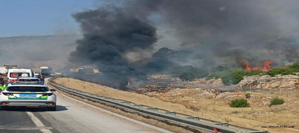 KAHRAMANMARAŞ’TA KAZA YAPAN TIR ALEV TOPUNA DÖNDÜ