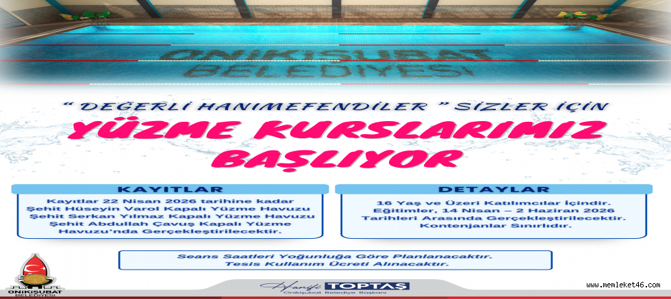 ONİKİŞUBAT BELEDİYESİ’NİN KADINLARA ÖZEL YÜZME KURSUNA BAŞVURULAR BAŞLADI
