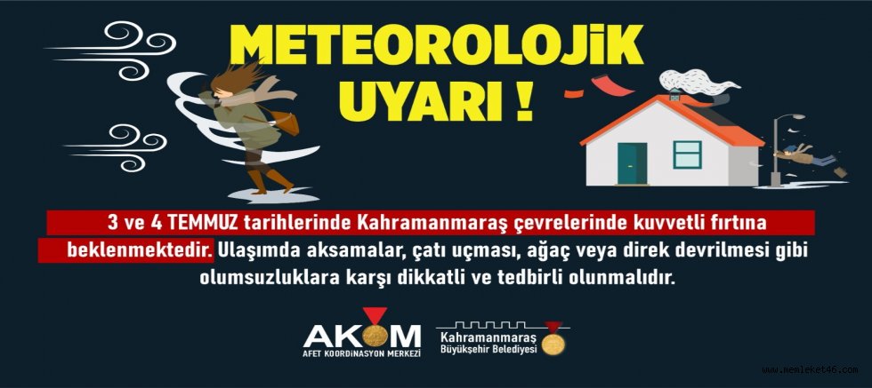 ŞEHİR GENELİNDE KUVVETLİ RÜZGÂR VE FIRTINA UYARISI!