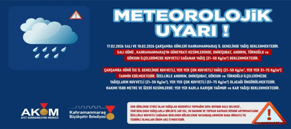 ŞEHİR GENELİNDE KUVVETLİ YAĞIŞ UYARISI