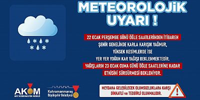 22 OCAK’TA KAHRAMANMARAŞ  GENELİNDE KAR YAĞIŞI BEKLENİYOR!