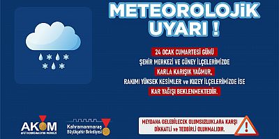 24 OCAK’TA KAR VE KARLA KARIŞIK YAĞMUR UYARISI!