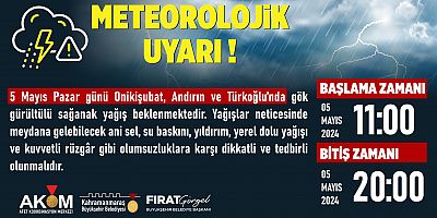 5 MAYIS’TA 3 İLÇEDE SAĞANAK YAĞIŞ ETKİLİ OLACAK