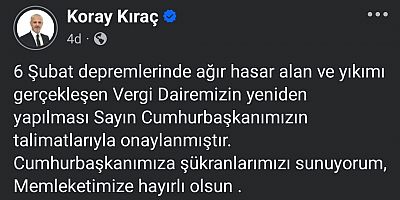 AĞIR HASAR GÖREN VERGİ DAİRESİ YENİDEN İNŞA EDİLİYOR