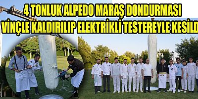 hazırladığı 4 tonluk dev dondurmayı vinçle kaldırıp