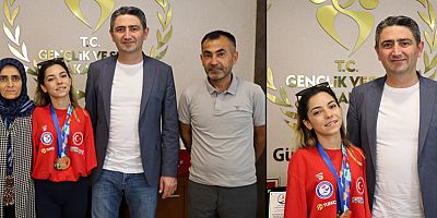 AVRUPA ŞAMPİYONU SEVİLAY ÖZTÜRK,  MÜDÜR CEMİL BOZ’U ZİYARET ETTİ