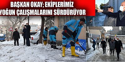 BAŞKAN OKAY, KALDIRIM TEMİZLİĞİNDEN YOL TUZLAMASINA KADAR BİRÇOK KONUDA ÇALIŞMALARIMIZ SÜRÜYOR
