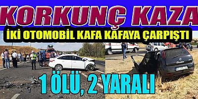 İKİ OTOMOBİL ÇARPIŞTI: 1 ÖLÜ, 2 YARALI