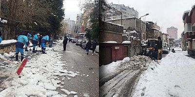 KAHRAMANMARAŞ DULKADİROĞLU BELEDİYE EKİPLERİ   SOKAKLARDA KAR TEMİZLİĞİNE DEVAM EDİYOR