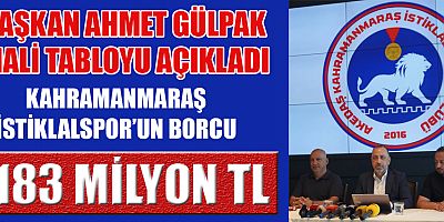 KAHRAMANMARAŞ İSTİKLALSPOR’UN TOPLAM BORCU 183 MİLYON TL