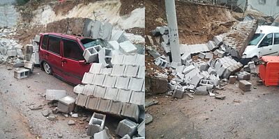 KAHRAMANMARAŞ’TA BİR EVİN İSTİNAT DUVAR ÇÖKTÜ ARAÇLAR TOPRAK ALTINDA KALDI