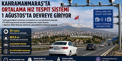 KAHRAMANMARAŞ'TA ORTALAMA HIZ TESPİT SİSTEMİ 1 AĞUSTOS'TA  DEVREYE GİRİYOR 
