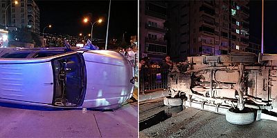 KAHRAMANMARAŞ’TA PİKAP BARİYERLERE ÇARPARAK DEVRİLDİ: 2 YARALI