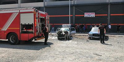 KAHRAMANMARAŞ’TA TAMİRHANEDEKİ OTOMOBİLDE YANGIN