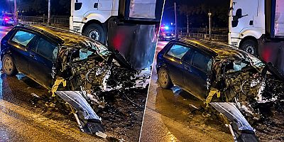 KAHRAMANMARAŞ’TA TIR’A ÇARPAN OTOMOBİL HURDAYA DÖNDÜ: SÜRÜCÜ AĞIR YARALANDI