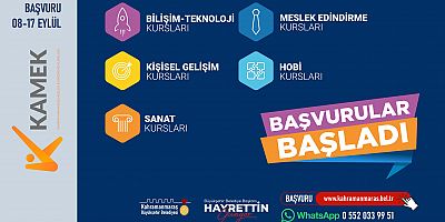Kahramanmaraş Büyükşehir Belediyesi’nin Meslek Edindirme ve Sanat Eğitimi Kursları’nda yeni dönem kayıtları başladı. 35 farklı branşta ücretsiz eğitim verilecek KAMEK’e Büyükşehir Belediyesi’nin inter