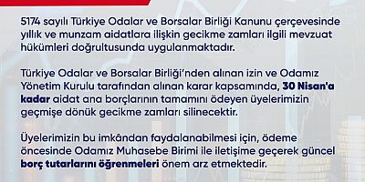 KMTSO’DAN AİDAT GECİKME ZAMLARINA AF