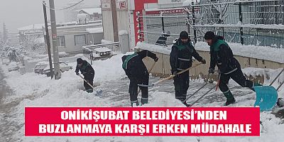 ONİKİŞUBAT BELEDİYESİ, KAR YAĞIŞI VE BUZLANMAYA KARŞI TUZLAMA VE KALDIRIM TEMİZLEME ÇALIŞMALARINI SÜRDÜRÜYOR