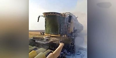 PAZARCIK’TA HASAT SIRASINDA ALEV ALAN BİÇERDÖVER KÜL OLDU